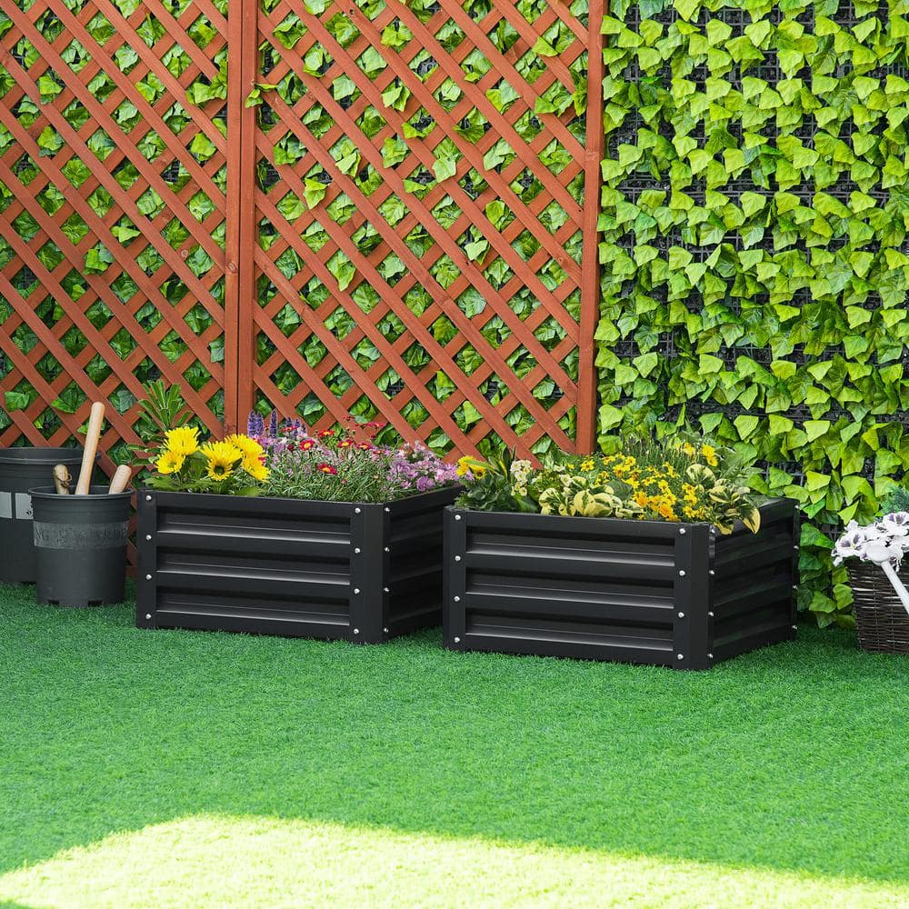 2-Pack Dark Gray Galvanized Steel Raised Garden Bed Planters