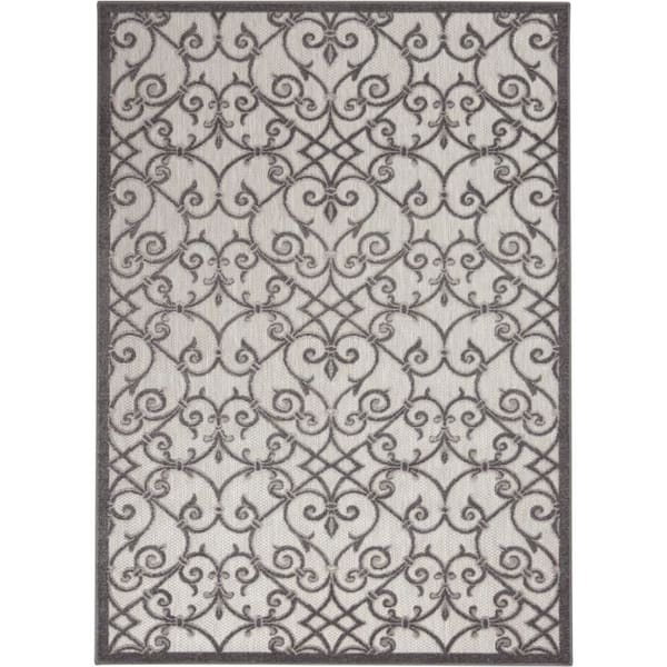 Nourison Aloha Gray/Charcoal 4 ft. x 6 ft. Moroccan Modern Indoor/Outdoor Patio Area Rug