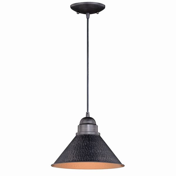 Outland 1-Light Black Gold Farmhouse Outdoor Barn Dome Pendant