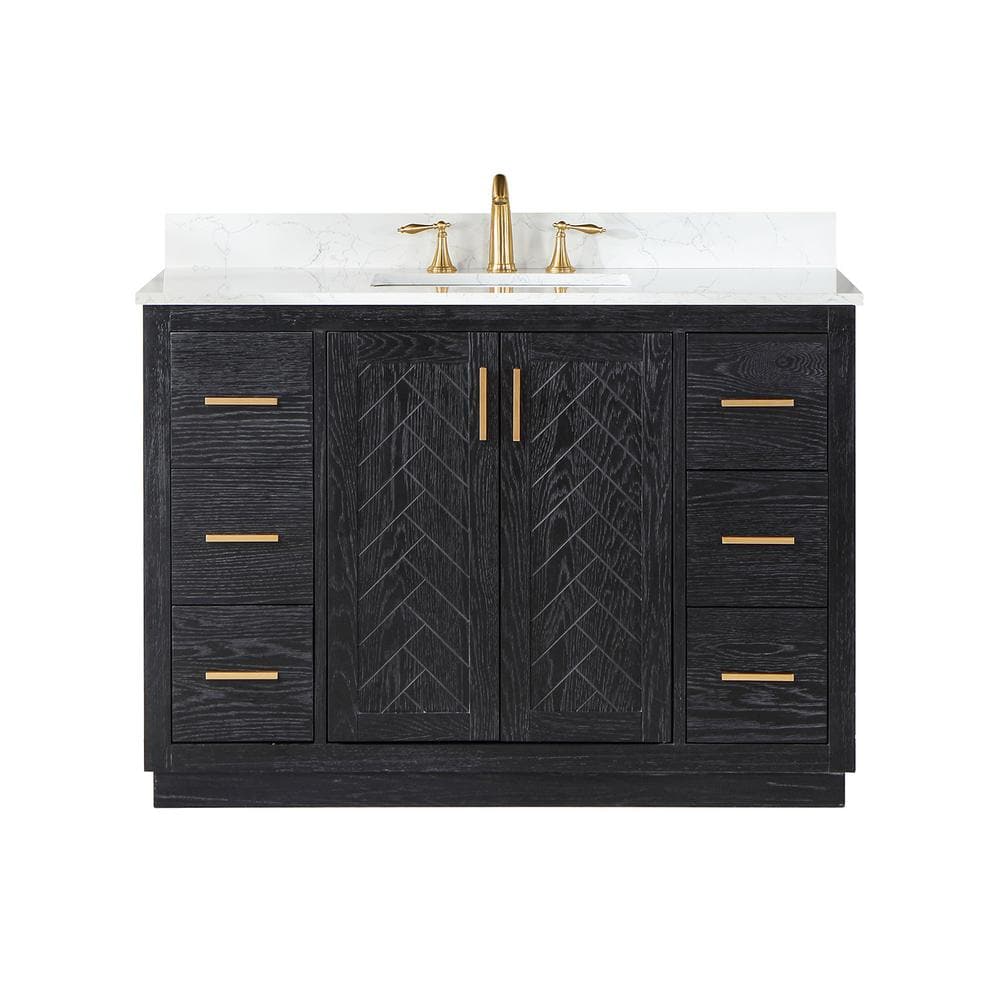 Gazsi 48" Black Oak Vanity with White Stone Top