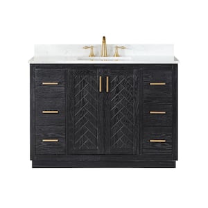 Gazsi 48 in. W x 22 in. D x 34 in. H Bath Vanity in Black Oak with Grain White Composite Stone Top