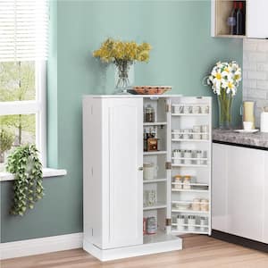 41 in. White Farmhouse Kitchen Pantry Storage Cabinet with Doors Adjustable Shelves