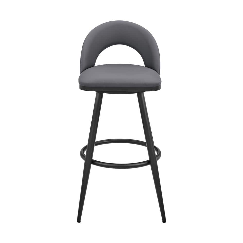 Lottech 34-38 in. Grey/Black Stainless Steel 26 in. Bar Stool with Faux Lea