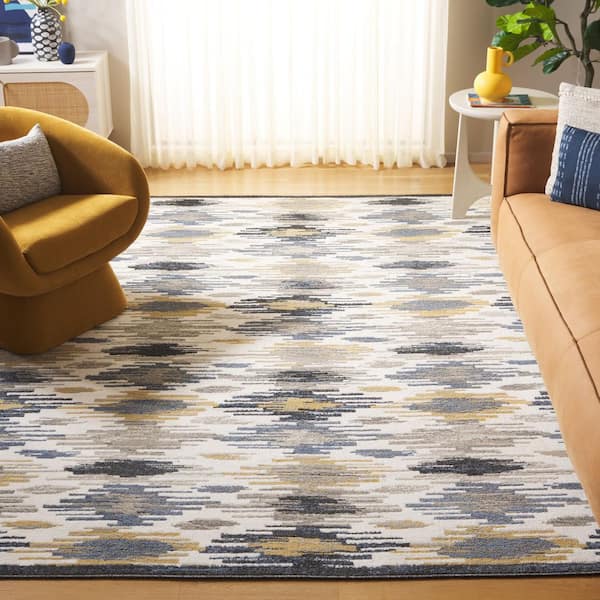 Pyramid 7 ft. x 7 ft. Ivory/Gray Navy Abstract Patchy Square Area Rug