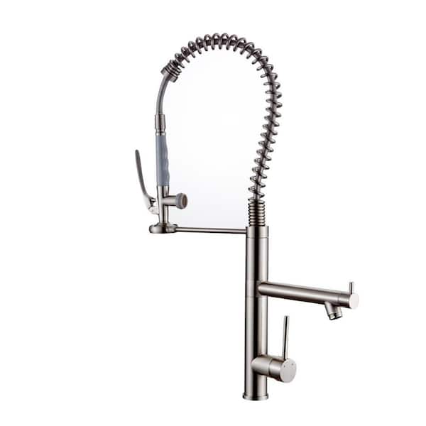 Lukvuzo Contemporary Single Handle Pull Out Sprayer Kitchen Faucet in Brushed Nickel