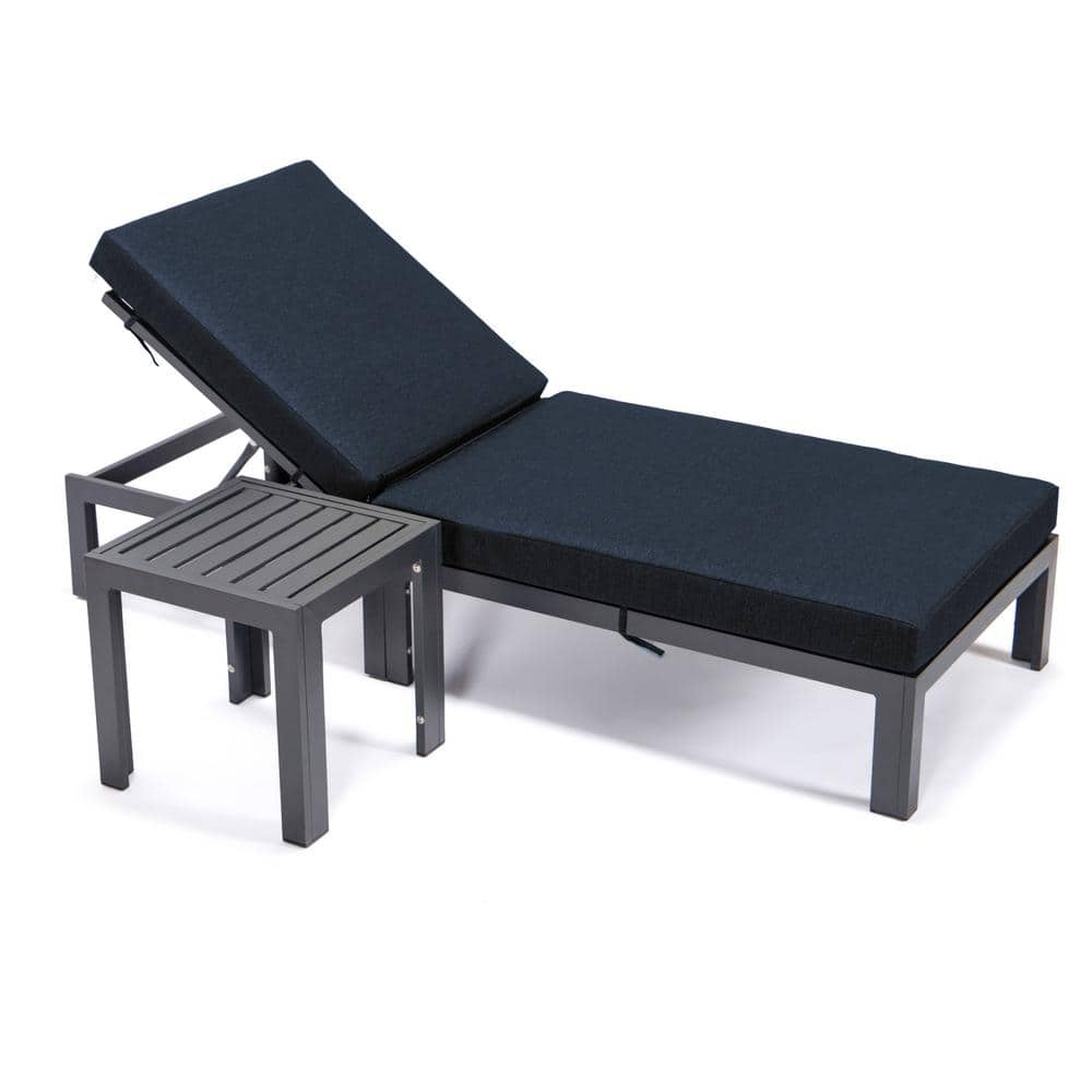 Chelsea Black Aluminum Outdoor Chaise Lounge Chair with Side Table