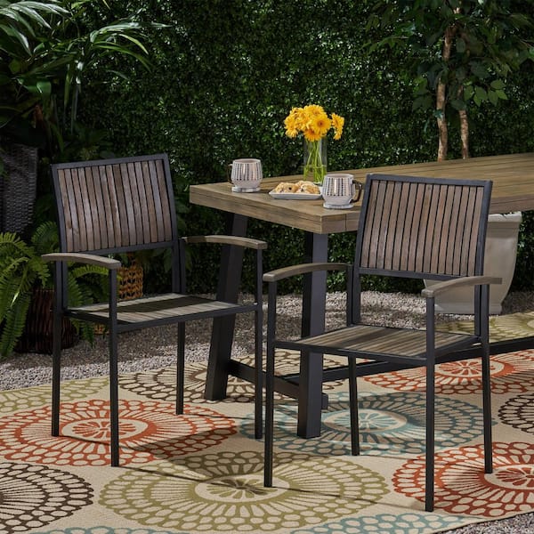 Unbranded Patio Chairs (Set of 2) Outdoor Dining Chairs, 400lbs Metal Chairs with Wood Slats Backrest and Seat Gray Arm Chairs