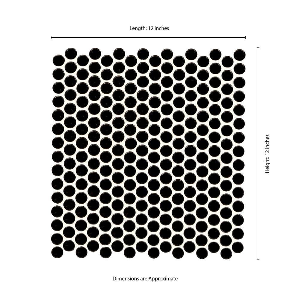 Nero Matte Black Penny Round Porcelain Mosaic Tile 12x13