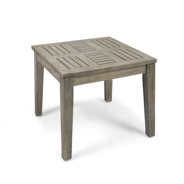 Unbranded Grey 20 in. Acacia Wood Square Outdoor Side Table Coffee Table End Table for Patio, Balcony, Garden