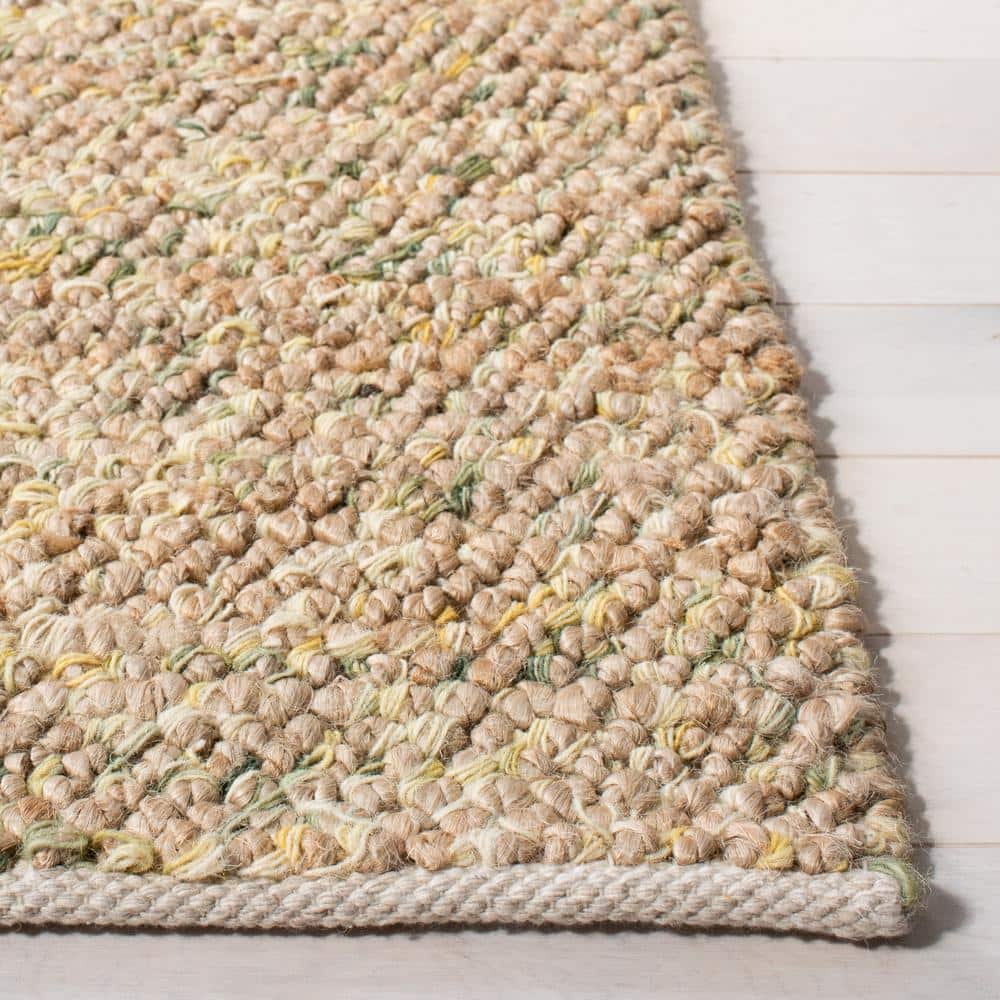 Natural and Green Hand-Knotted Wool 8' x 10' Area Rug