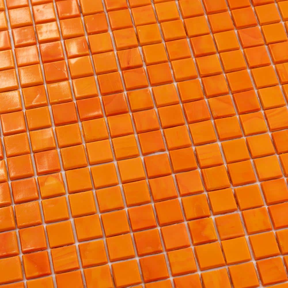 Skosh 11.6" x 11.6" Glossy Orange Glass Mosaic Tile