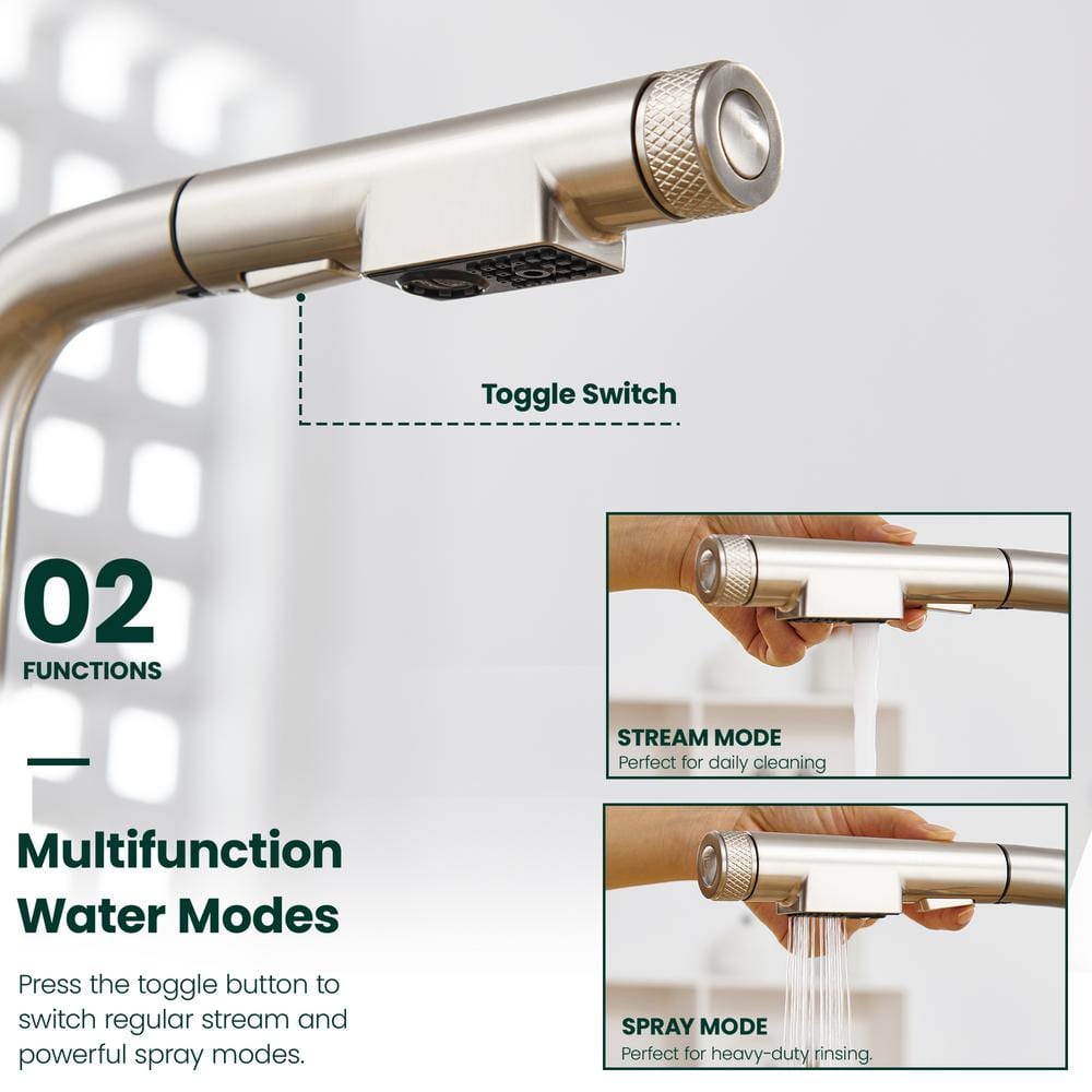 Brushed Nickel Stainless Steel Kitchen Faucet with Pull Down Sprayer