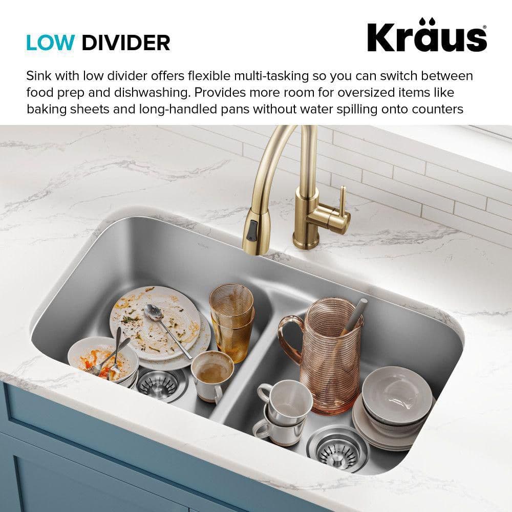 Premier 32-inch Satin Stainless Steel Double Bowl Undermount Sink