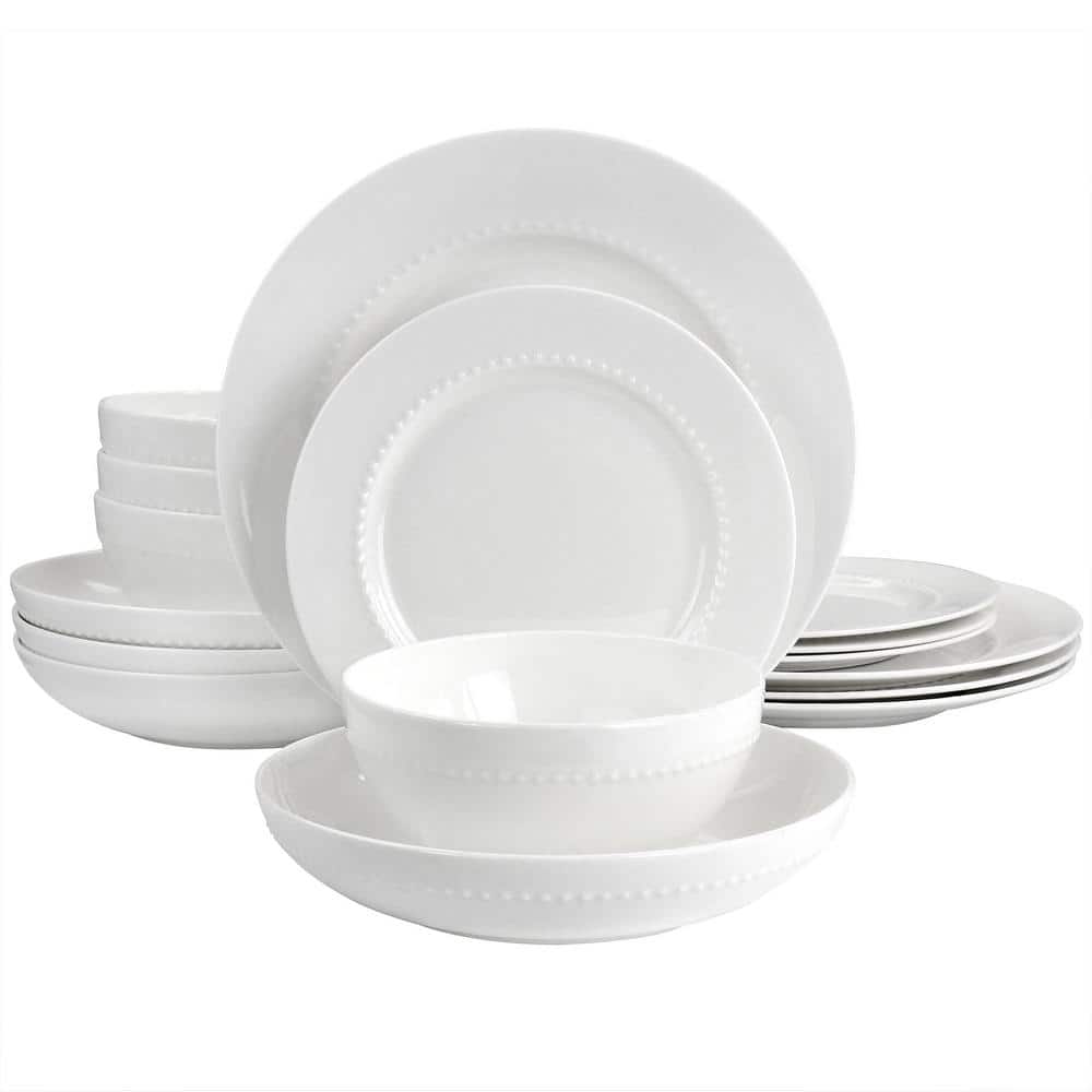 GIBSON ELITE Embossed Bone China 16-Piece Double Bowl Dinnerware Set in  White 985118038M - The Home Depot