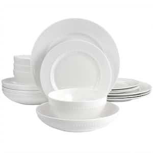 Embossed Bone China 16-Piece Double Bowl Dinnerware Set in White