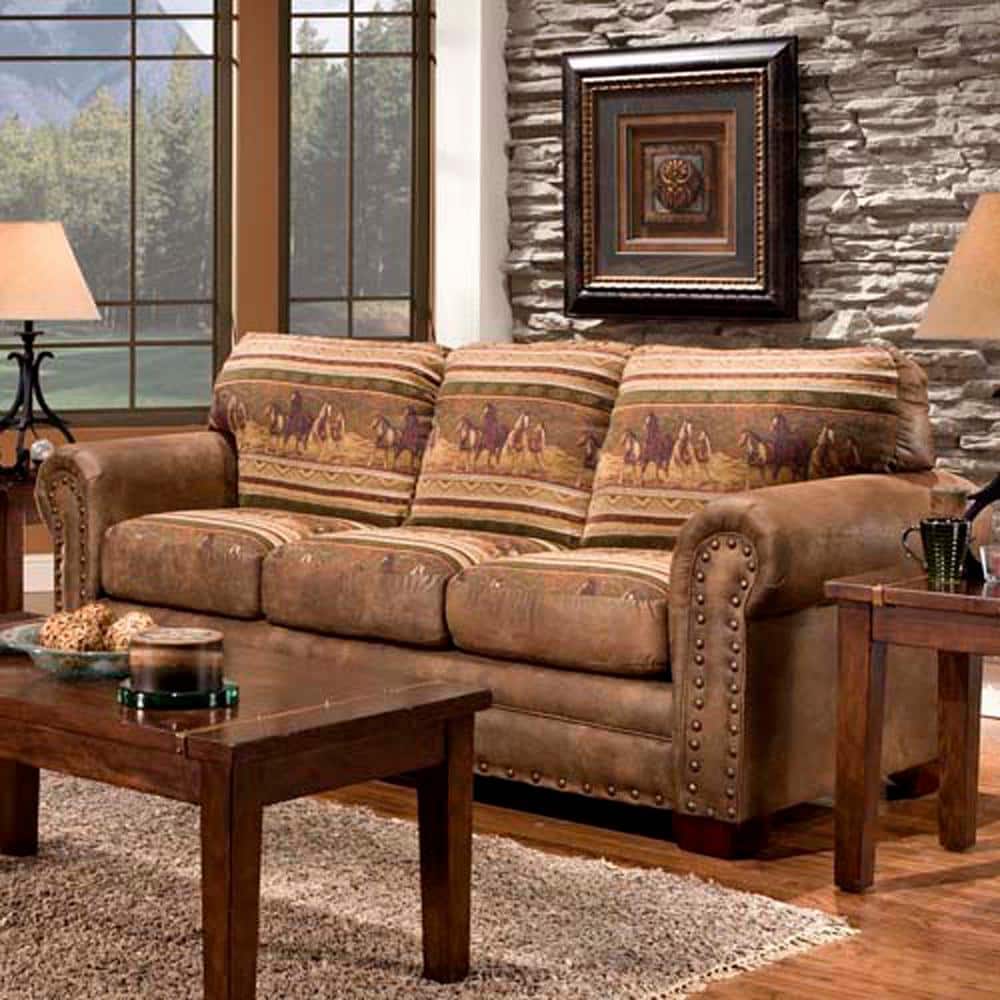 Brown Faux Leather Queen Sleeper Sofa with Nailhead Accents