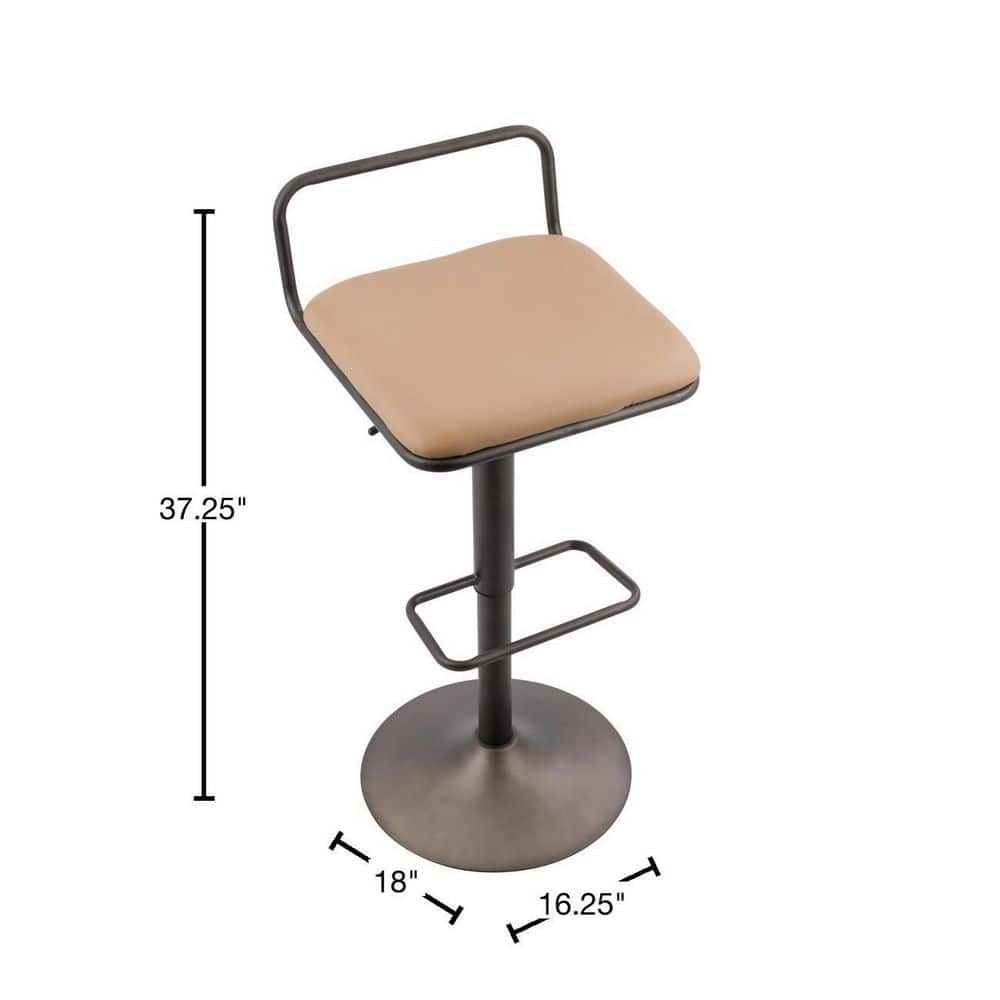 Contemporary Swivel Adjustable Barstool in Antique Brown Leather