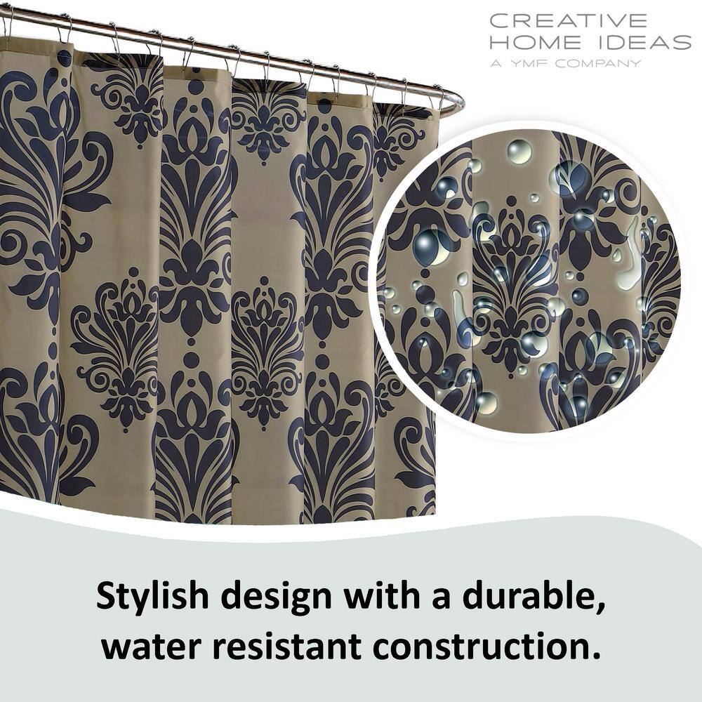 Reverly Black and Linen Geometric Damask 15-Piece Bathroom Shower Set