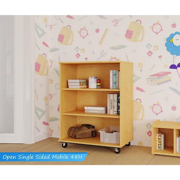 TOT MATE 48 in. H Open Single Sided Mobile Locker Nursery Classroom Bookcase, Write-On/Wipe-Off Back, Adjustable Shelves, (Maple)