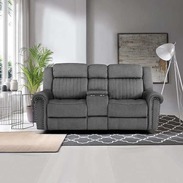 Abington 75.5 in. W Charcoal Microfiber Manual Double Reclining Love Seat with Center Console