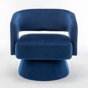 Blue Velvet Outdoor Lounge Chair, Swivel Barrel Chair with 360 Degree Swivel for Living Room Bedroom Reception Room