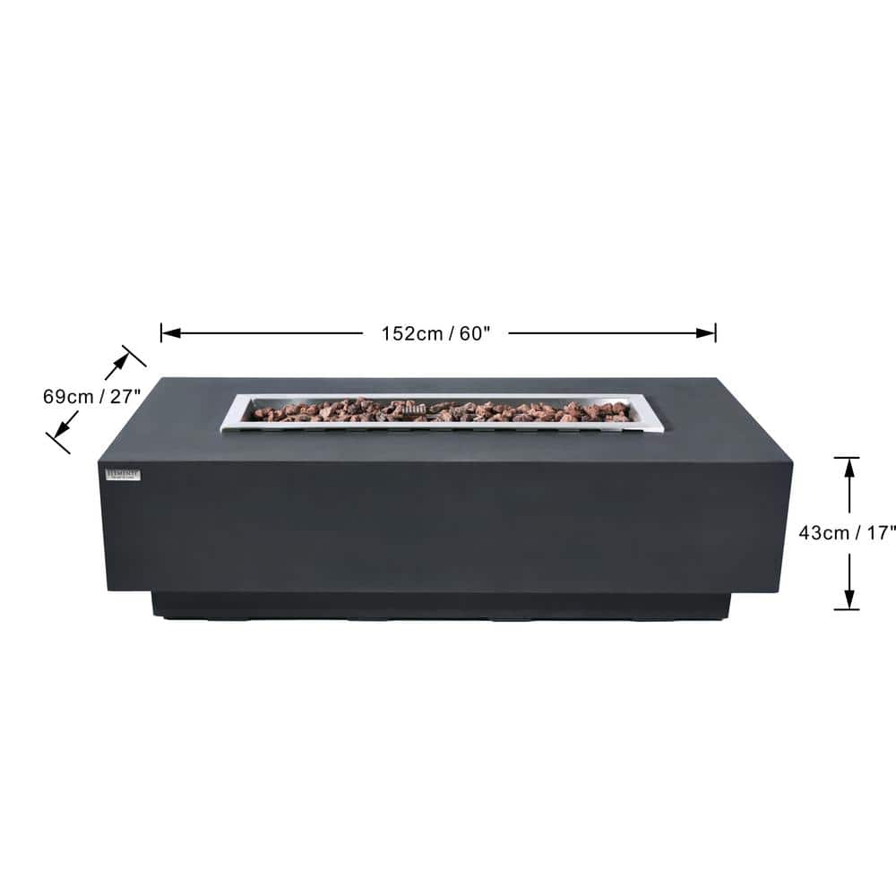 Granville 60-Inch Dark Gray Concrete Gas Fire Pit Table
