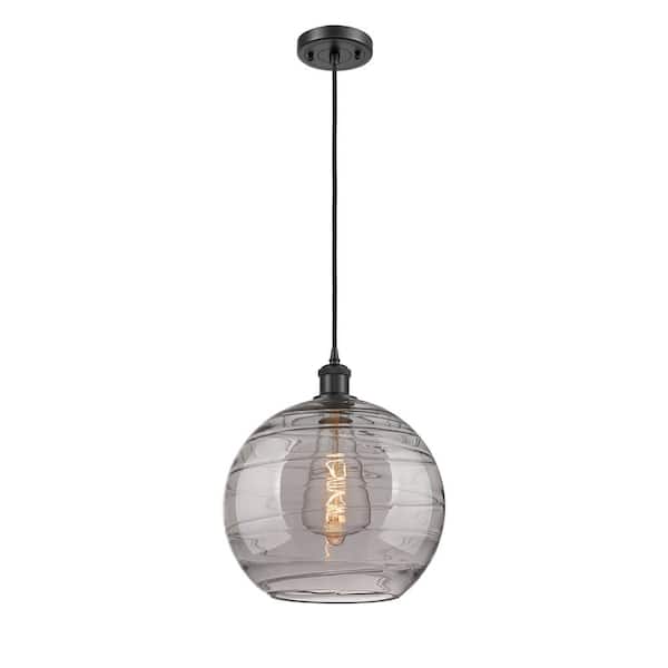 Athens Deco Swirl 100-Watt 1-Light Matte Black Standard Mini Pendant Light with Painted Glass Shade, No Bulbs Included