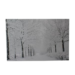 11.75 in. x 15.75 in. Fiber Optic Lighted Snowfall Winter Lane Christmas Canvas Wall Art