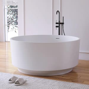 49.2 in. x 49.2 in. Round Stone Resin Solid Surface Flatbottom Freestanding Soaking Bathtub in Matte White