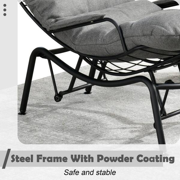 HOOOWOOO Mono Metal Patio Lounge Outdoor Rocking Chair with An Ottoman and Black Cushions