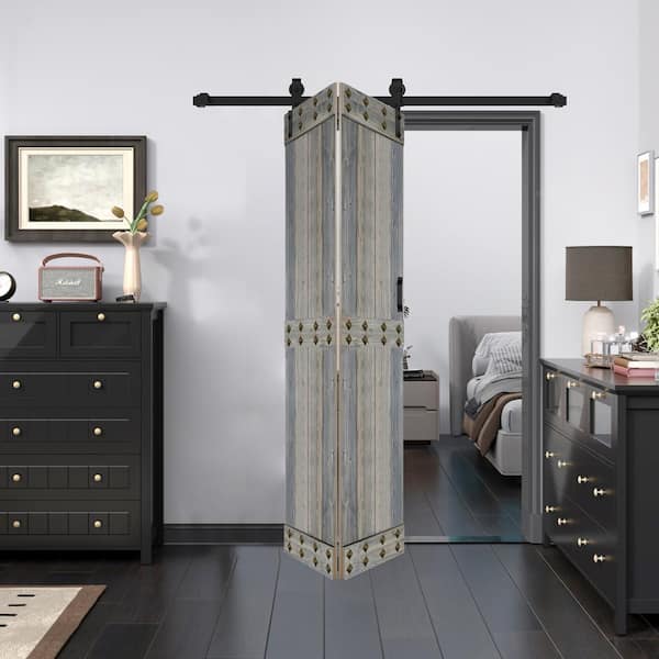 ISLIFE Mid Bar Style 48 in. x 84 in. (24 in. x 84 in. 2-Panels) Aged Barrel Solid Wood Bi-Fold Door Hardware Kit Assembly Need