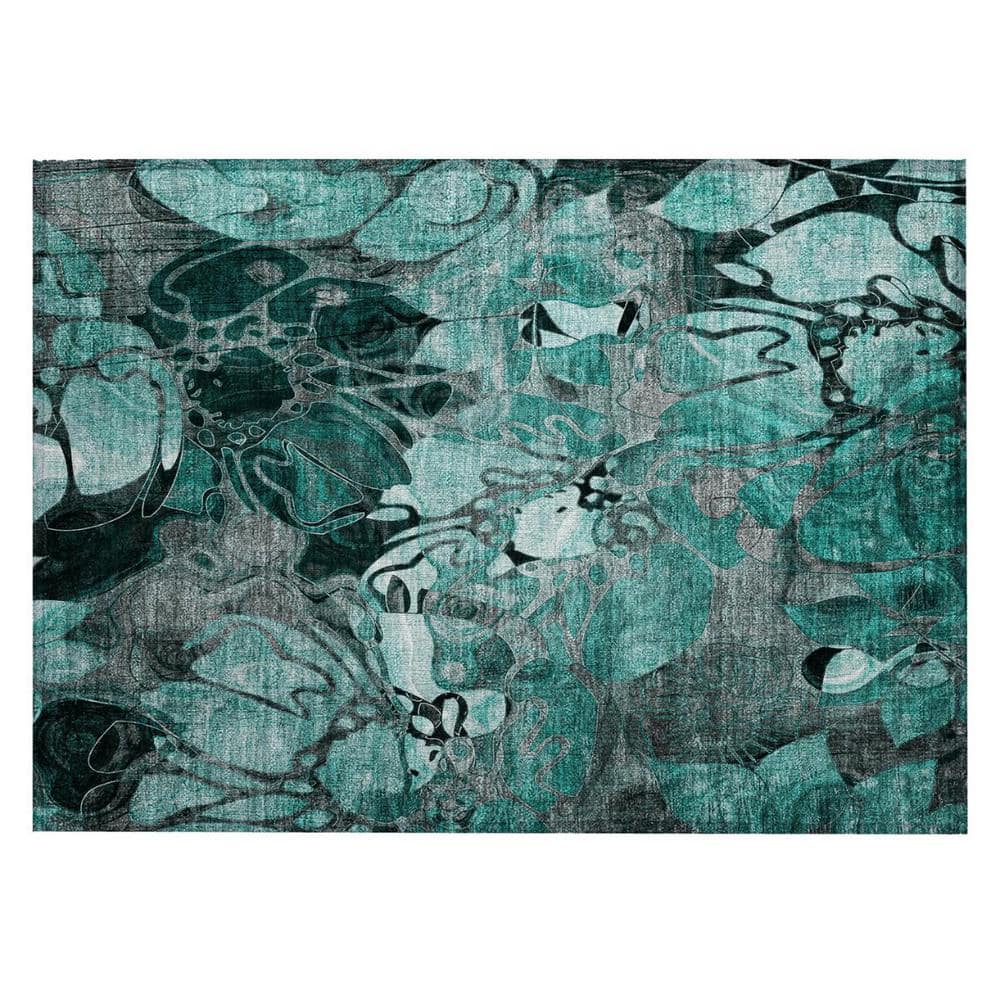 Teal Black and Gray 2 ft. x 3 ft. Woven Floral Rectangle Indoor/Outdoor Area Rug price history on PriceWatchPro