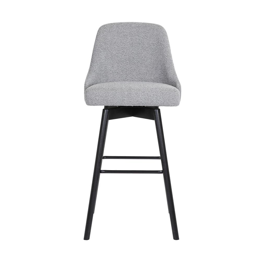 Sicily 26" Swivel Black Wood Counter Stool with Light Gray Fabric