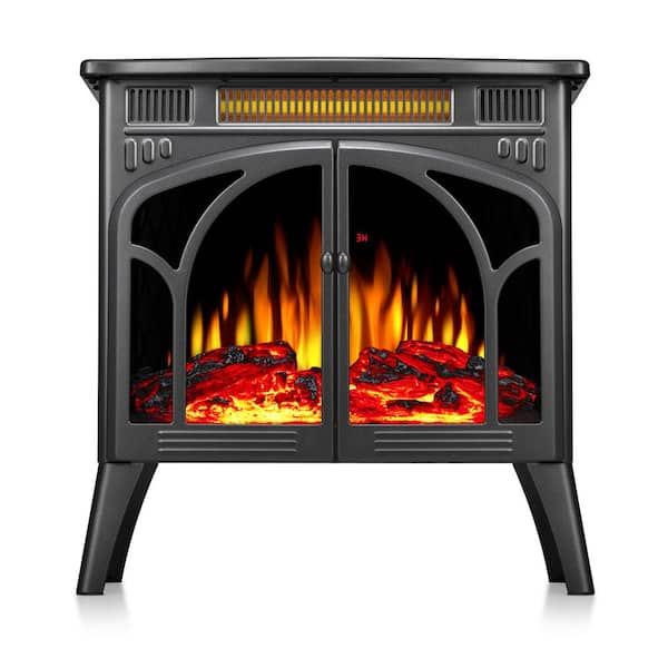 24.25 in. Freestanding Electric Fireplace Heater in Grey with Remote Control, Adjustable Brightness and Heating Mode