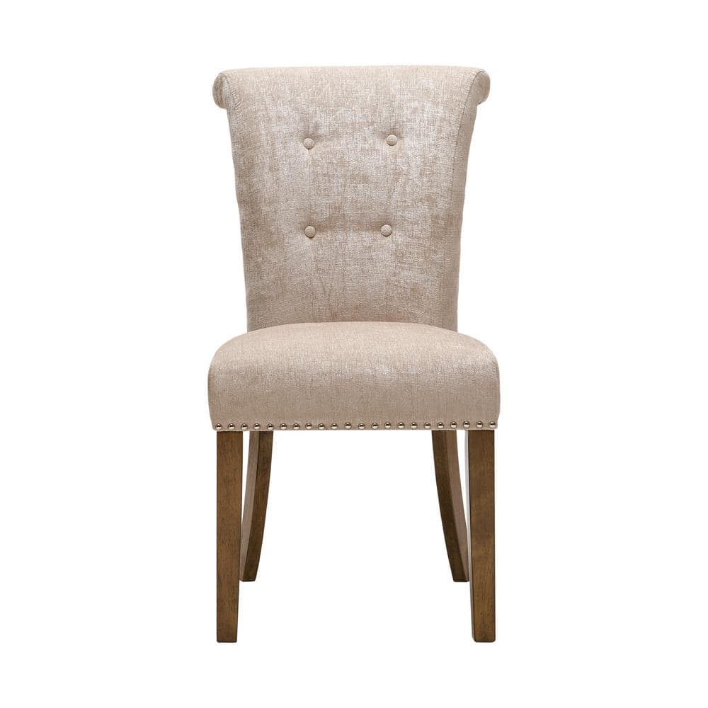 Cream Upholstered High Back Wood Side Chair Set