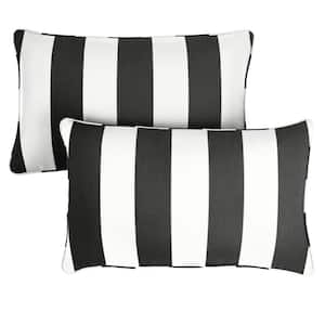 Sunbrella Black White Stripe Rectangular Outdoor Corded Lumbar Pillows (2-Pack)