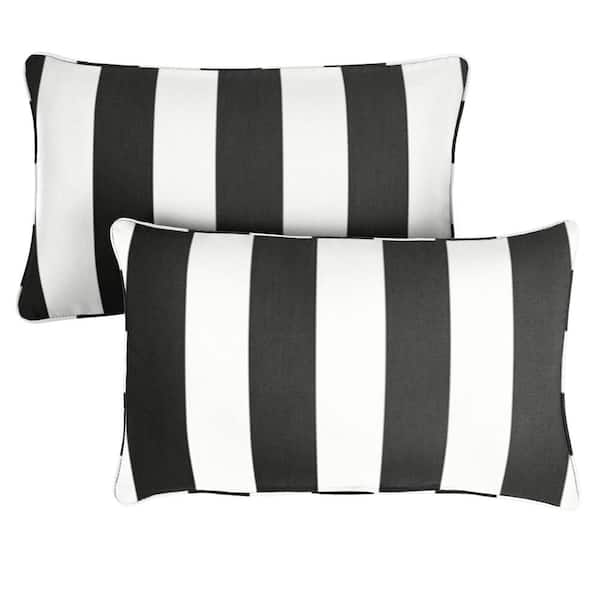 SORRA HOME Sunbrella Black White Stripe Rectangular Outdoor Corded Lumbar Pillows (2-Pack)