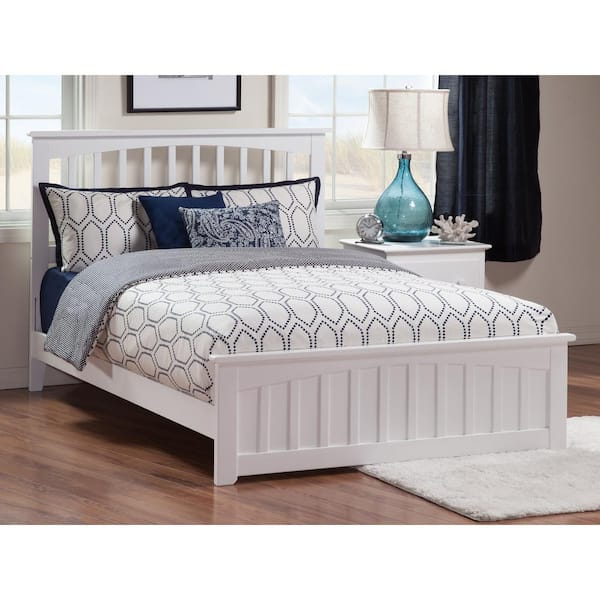 AFI Mission White Queen Solid Wood Frame Low Profile Platform Bed with Matching Footboard and USB Device Charger