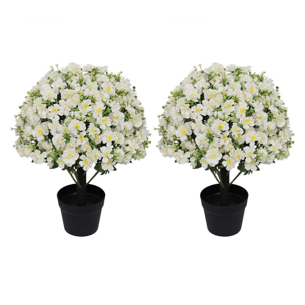 24 in. GreenandWhite Faux Flower Artificial Snow Lotus Potted