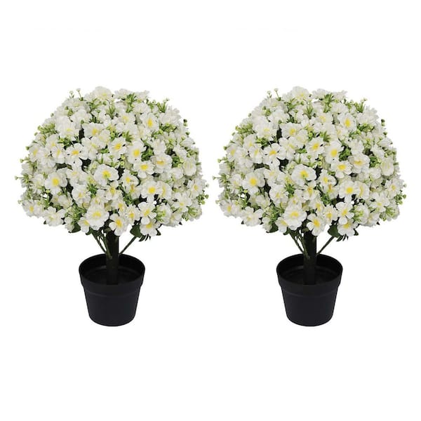 24 in. GreenandWhite Faux Flower Artificial Snow Lotus Potted