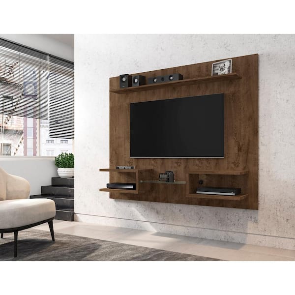 Luxor Buffalo 64 in. Rustic Brown Particle Board Floating Entertainment Center Fits TVS Up to 50 in. with Cable Management