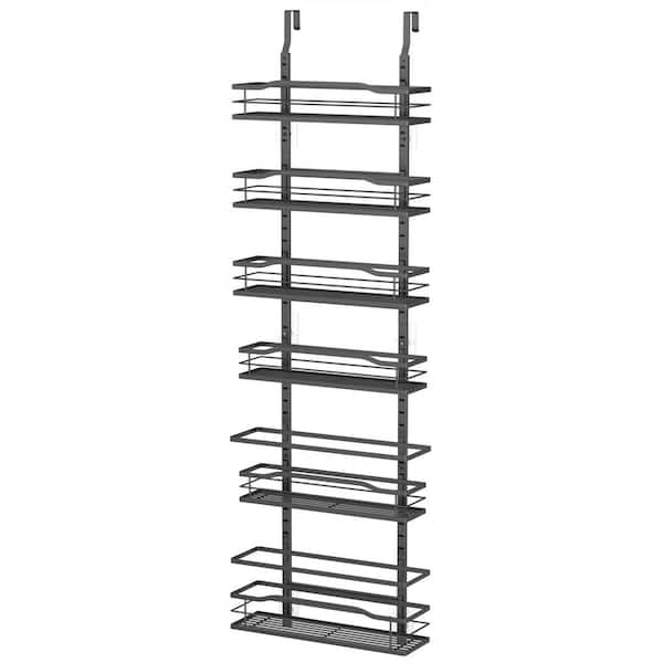 Over The Door Organizer Pantry Over Door Storage 6-Tier Adjustable Pantry Door Organizer Shelves With Hook For Each Layer, Back Door Metal Hanging Spice Rack For Kitchen Pantry Bathroom (Black Over The