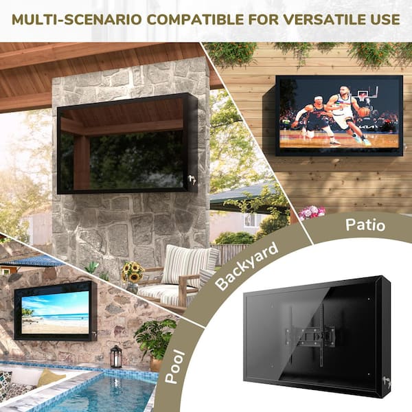 VEIKOUS 43 in. W Metal Outdoor TV Enclosure Cabinet, Patio TV
