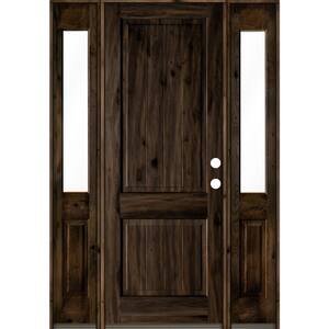 64 in. x 96 in. Rustic Knotty Alder Square Top Left-Hand/Inswing Clear Glass Black Stain Wood Prehung Front Door w/DHSL
