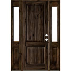 70 in. x 96 in. Rustic Knotty Alder Square Top Left-Hand/Inswing Clear Glass Black Stain Wood Prehung Front Door w/DHSL