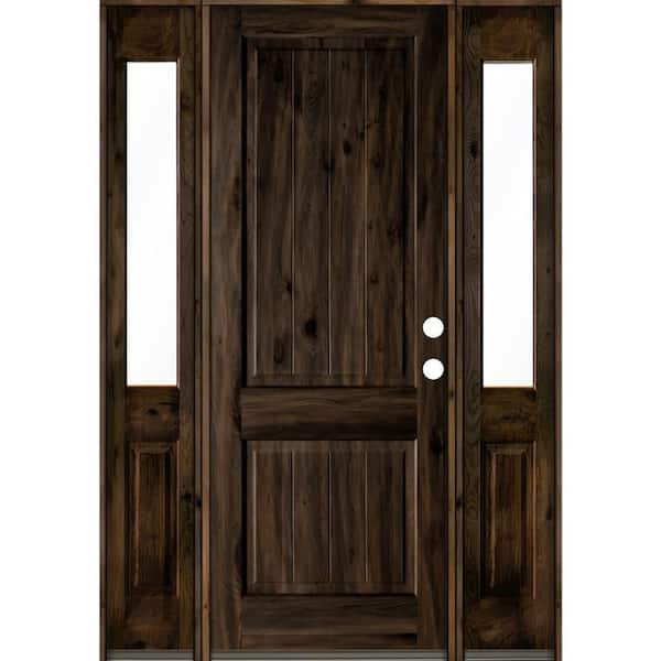 Krosswood Doors 70 in. x 96 in. Rustic Knotty Alder Square Top Left-Hand/Inswing Clear Glass Black Stain Wood Prehung Front Door w/DHSL