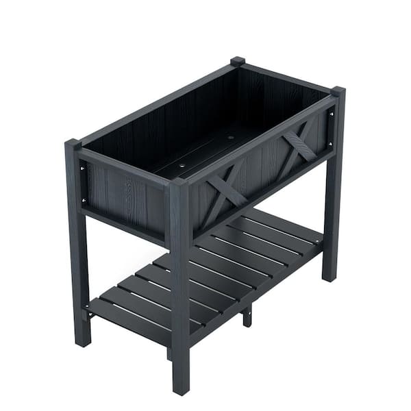 ANGELES HOME 34 in. HIPS Raised Garden Bed Poly Wood Elevated Planter Box in Black