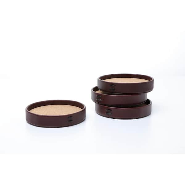 LIITON Coaster Set in Full Grain Brown Leather Set of 4