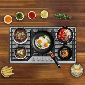 36 in. Recessed Gas Cooktop in Stainless Steel with 5-Burners Including Power Burners