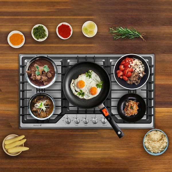 36 in. Recessed Gas Cooktop in Stainless Steel with 5-Burners Including Power Burners